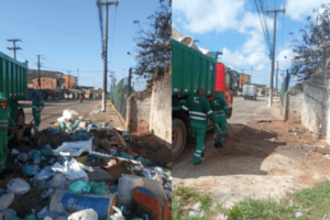 Imagens registram antes e depois de coleta de resíduos no bairro da Pedreira